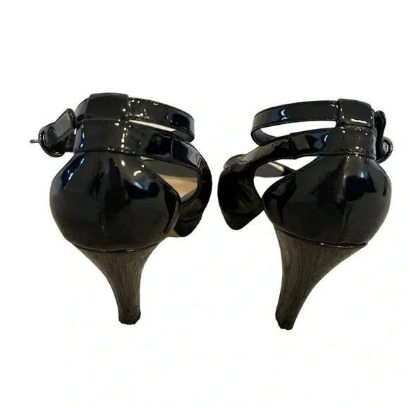 Franco Sarto Emmy Heels Open Toe Ankle Strap Black Patent Size 9 EUC - Picture 5 of 9